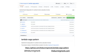 @theburningmonk theburningmonk.com
https://github.com/theburningmonk/lambda-saga-pattern
 