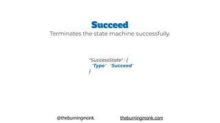 @theburningmonk theburningmonk.com
"SuccessState" : {
 "Type" : "Succeed"
}
Succeed
Terminates the state machine successfully.
 