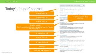 Author documents, deliver knowledge®
6 pages, incorrect
3 pages, incorrect
4 pages, incorrect
19 pages, correct!
But the search text does not indicate this, and the relevant
info is on page 8…
10 pages, incorrect
8 pages, incorrect
13 pages, incorrect
…and so on…
…and this is only page 1 of 3!
…and the document title is
misleading
 