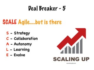 SCALE Agile…..but is there
Deal Breaker - 5
S - Strategy

C - Collaboration

A - Autonomy

L - Learning

E - Evolve
www.skmurphy.com
 