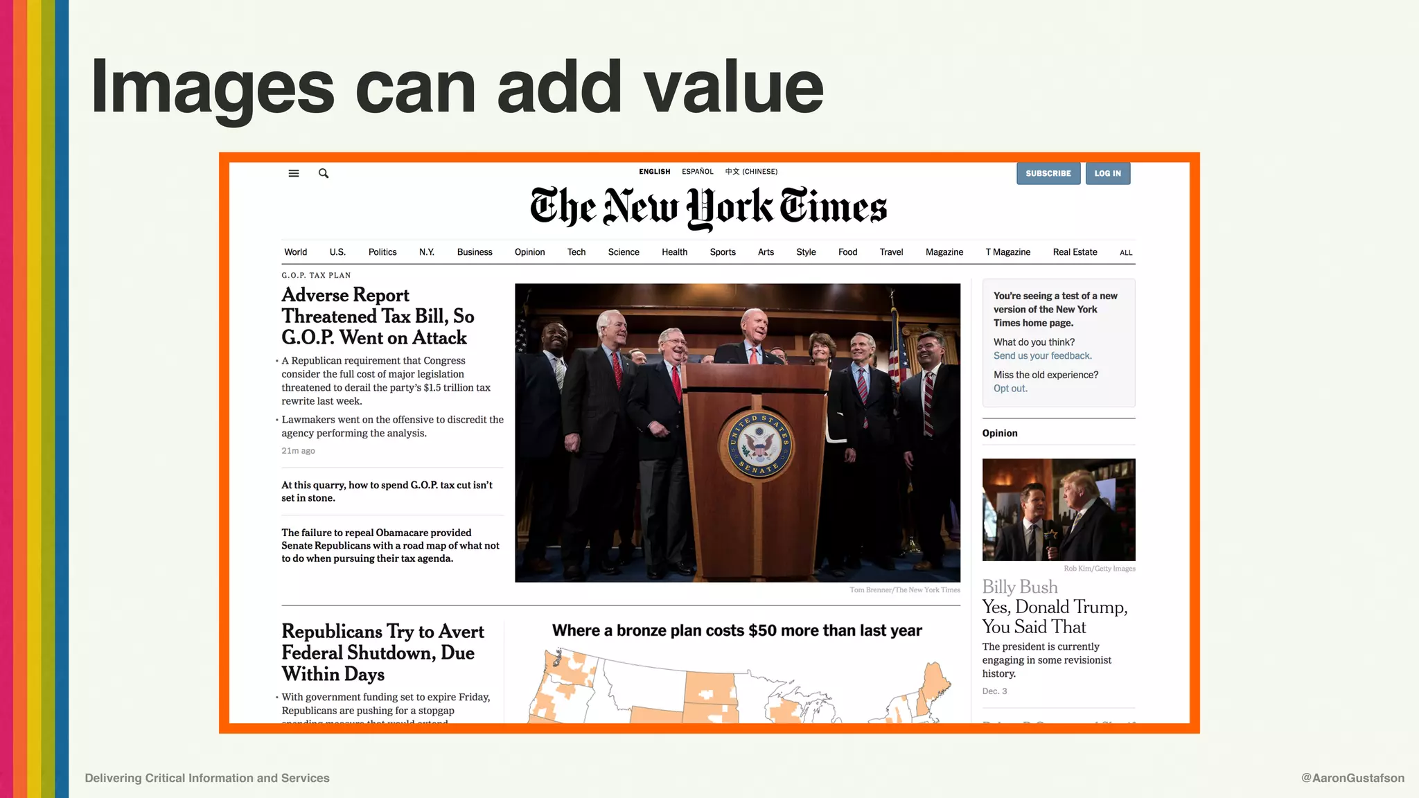 Delivering Critical Information and Services @AaronGustafson
Images can add value
 