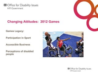 Changing Attitudes:  2012 Games  Games Legacy: Participation in Sport Accessible Business Perceptions of disabled people 