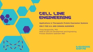 Trissa Borgschulte, PhD
Head of Cell Line Development and Engineering
Process Solutions Upstream R&D
Applications in Therapeutic Protein Expression Systems
ONLY FOR U.S. AND CANADA AUDIENCE
 