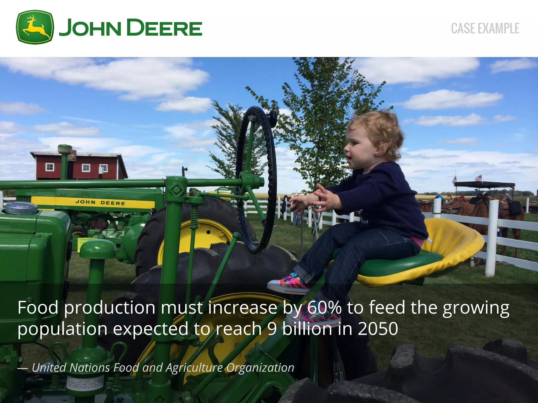 Food production must increase by 60% to feed the growing 
population expected to reach 9 billion in 2050 
— United Nations Food and Agriculture Organization 
CASE EXAMPLE 
 