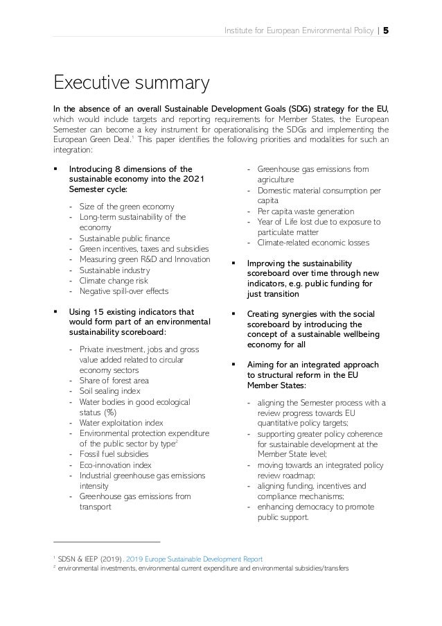Institute for European Environmental Policy | 5
Executive summary
In the absence of an overall Sustainable Development Goa...