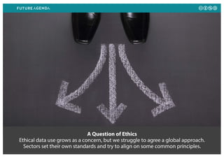 A Question of Ethics
Ethical data use grows as a concern, but we struggle to agree a global approach.
Sectors set their own standards and try to align on some common principles.
 