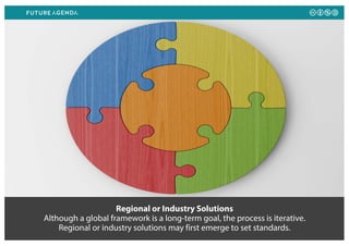 Regional or Industry Solutions
Although a global framework is a long-term goal, the process is iterative.
Regional or industry solutions may first emerge to set standards.
 