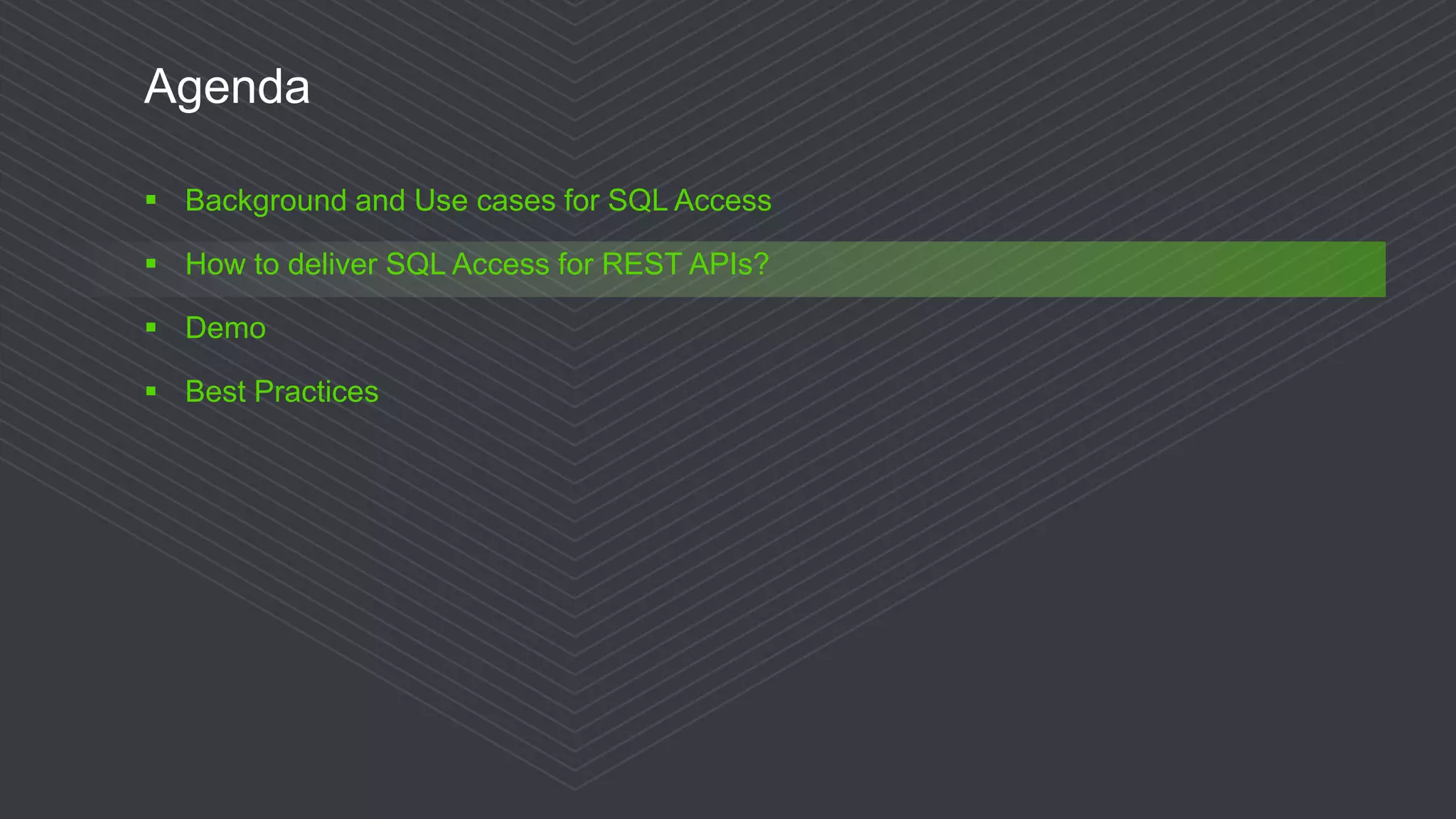 © 2017 Progress Software Corporation and/or its subsidiaries or affiliates. All rights reserved.15
Agenda
 Background and Use cases for SQL Access
 How to deliver SQL Access for REST APIs?
 Demo
 Best Practices
 