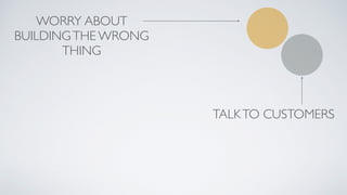 WORRY ABOUT
BUILDINGTHE WRONG
THING
TALKTO CUSTOMERS
 