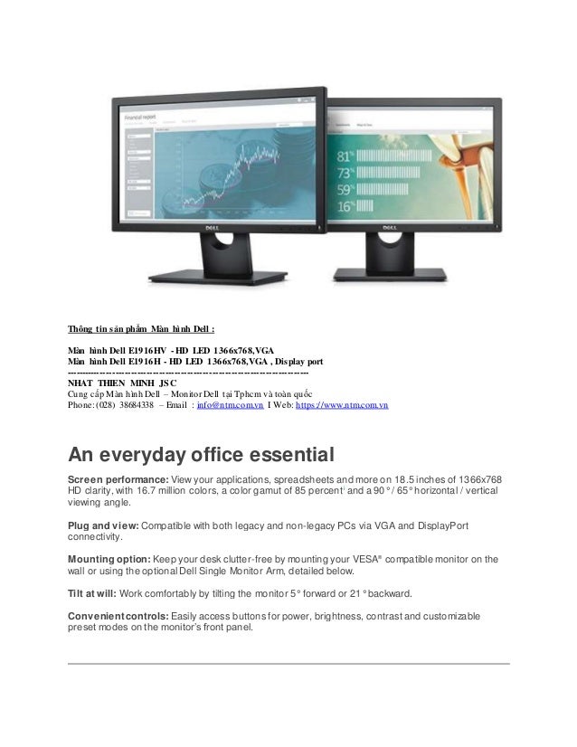 16:9-5 ms Dell E1916H Dell E1916H 18.5/" LED LCD Monitor 1366 x 768-16.7