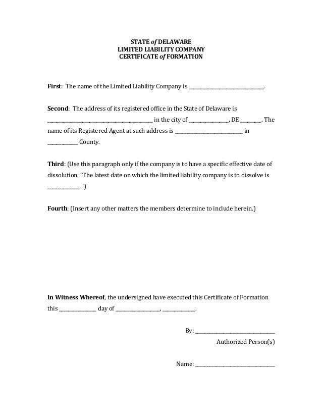 Delaware LLC Formation Document