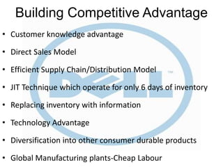Building Competitive Advantage
• Customer knowledge advantage
• Direct Sales Model
• Efficient Supply Chain/Distribution M...