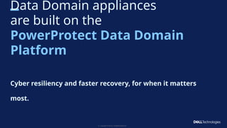 Copyright © Dell Inc. All Rights Reserved.
13
Data Domain appliances
are built on the
PowerProtect Data Domain
Platform
Cyber resiliency and faster recovery, for when it matters
most.
​
 