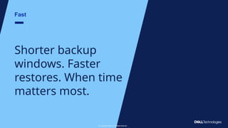 Copyright © Dell Inc. All Rights Reserved.
22
Fast
Shorter backup
windows. Faster
restores. When time
matters most.
Copyright © Dell Inc. All Rights Reserved.
22
 