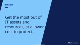 Copyright © Dell Inc. All Rights Reserved.
27
Efficient
Get the most out of
IT assets and
resources, at a lower
cost to protect.
Copyright © Dell Inc. All Rights Reserved.
27
 