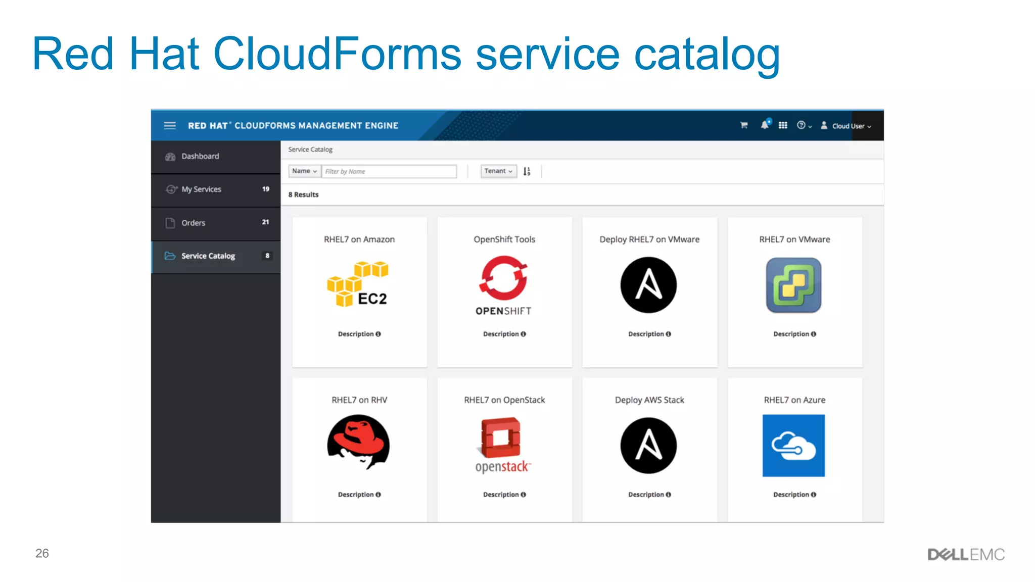 26
Red Hat CloudForms service catalog
 
