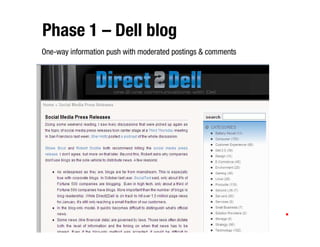 Phase 1 – Dell blog
One-way information push with moderated postings & comments
 