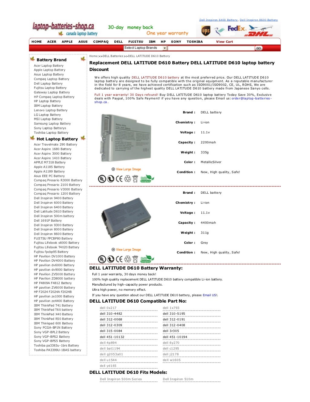 Dell latitude d610 battery