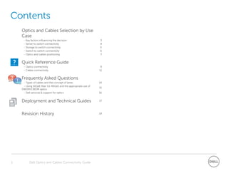 Contents
2
Optics and Cables Selection by Use
Case
- Key factors influencing the decision 3
- Server to switch connectivit...