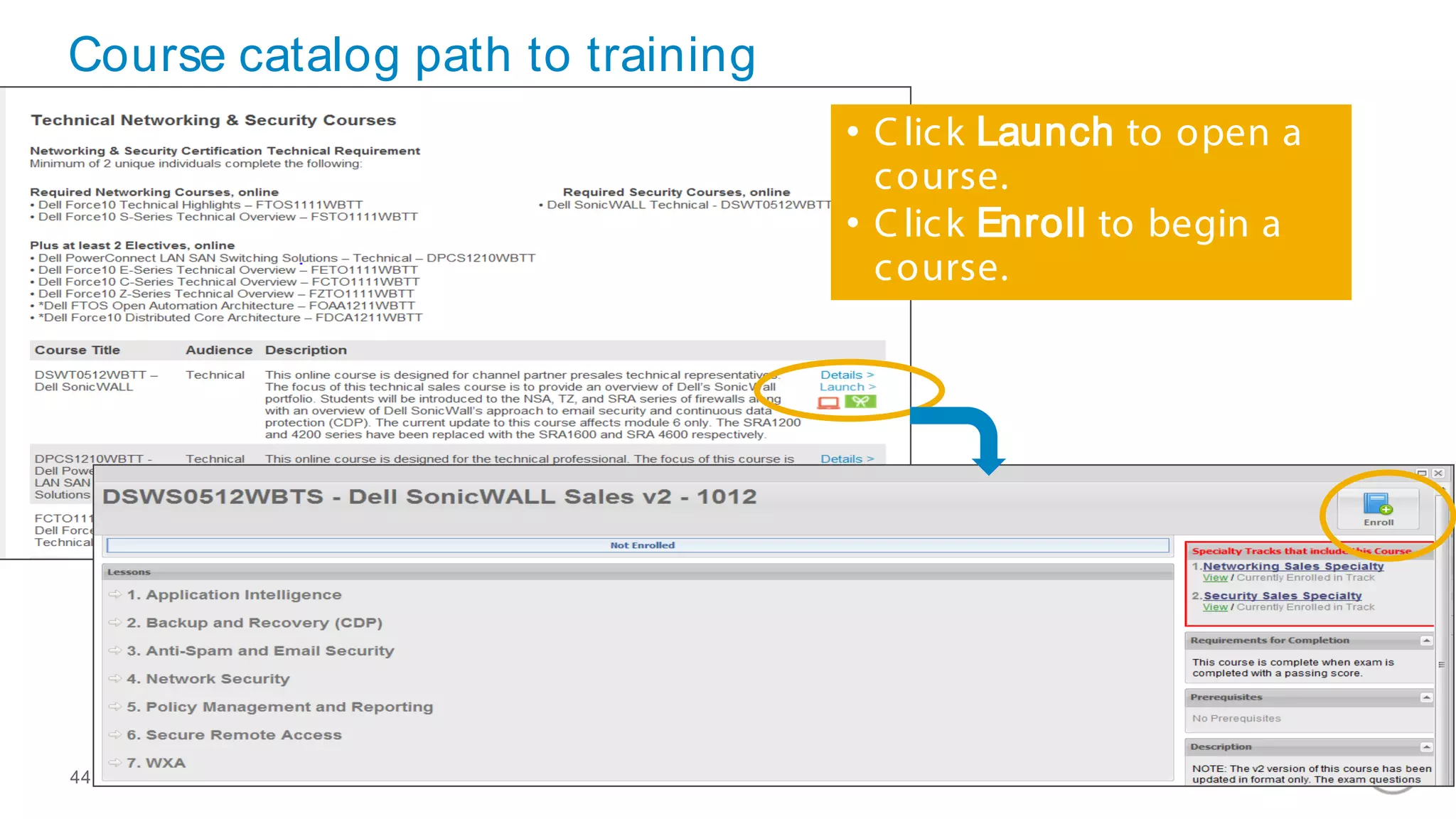 Course catalog path to training
Confidential44
• C lick Launch to open a
course.
• C lick Enroll to begin a
course.
 