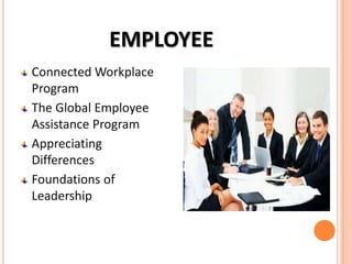 EMPLOYEE
Connected Workplace
Program
The Global Employee
Assistance Program
Appreciating
Differences
Foundations of
Leadership

 