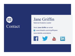 Jane Griffin
National Analytics Leader
Send Jane Griffin an email
www.linkedin.com/in/griffinjane
www.deloitte.ca/analytics
Contact
 