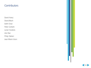 54 
Contributors 
David Avery 
David Bloch 
Edith Chan 
Peter Corbett 
Jurian Huiskies 
Jess Rae 
Philip Takken 
Jean-Marie Voon 
 