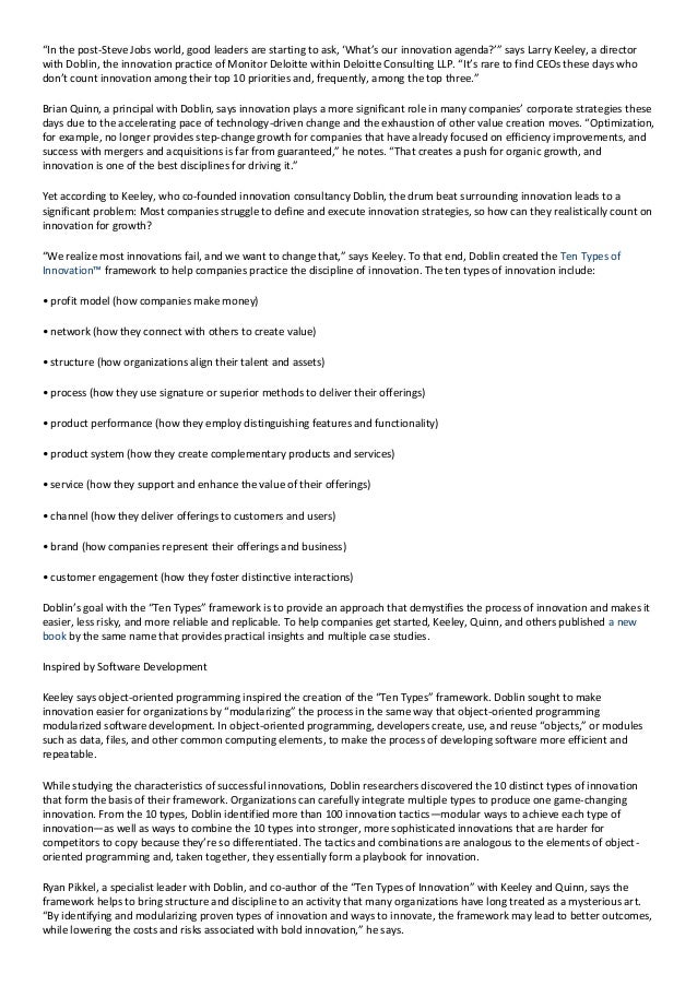 Deloitte The Ten Types Of Innovation For CIOs