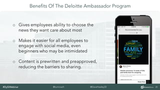 #DySiWebinar 21@DaveHawley33@turnroach
Benefits Of The Deloitte Ambassador Program
o  Our Ambassadors are “in the know,” s...