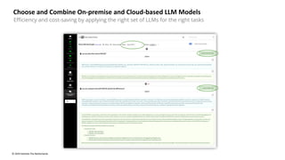 © 2024 Deloitte The Netherlands
Choose and Combine On-premise and Cloud-based LLM Models
Eﬃciency and cost-saving by applying the right set of LLMs for the right tasks
 