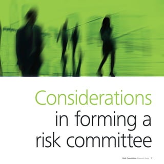 Risk Committee Resource Guide 7
Considerations
in forming a
risk committee
 
