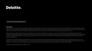 About Deloitte
Deloitte refers to one or more of Deloitte Touche Tohmatsu Limited (DTTL), its global network of member firms, and their related entities (collectively, the “Deloitte organization”). DTTL ( also referred to as “Deloitte
Global”) and each of its member firms and related entities are legally separate and independent entities, which cannot obligate or bind each other in respect of third parties. DTTL and each DTTL member firm and
related entity is liable only for its own acts and omissions, and not those of each other. DTTL does not provide services to clients. Please see www.deloitte.com/about to learn more.
Deloitte provides industry-leading audit and assurance, tax and related services, consulting, financial advisory, and risk advisory services to nearly 90% of the Fortune Global 500® and thousands of private
companies. Our people deliver measurable and lasting results that help reinforce public trust in capital markets, enable clients to transform and thrive, and lead the way toward a stronger economy, a more equitable
society, and a sustainable world. Building on its 175-plus year history, Deloitte spans more than 150 countries and territories. Learn how Deloitte’s approximately 457,000 people worldwide make an impact that
matters at www.deloitte.com.
This publication contains general information only and Deloitte is not, by means of this publication, rendering accounting, business, financial, investment, legal, tax, or other professional advice or services. This
publication is not a substitute for such professional advice or services, nor should it be used as a basis for any decision or action that may affect your business. Before making any decision or taking any action that
may affect your business, you should consult a qualified professional advisor. Deloitte shall not be responsible for any loss sustained by any person who relies on this publication.
Copyright © 2025 Deloitte Development LLC. All rights reserved.
deloitte.com/us/state-of-generative-ai
 