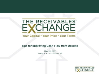Tips for Improving Cash Flow from Deloitte May 19, 2011 2:00 p.m. ET / 11:00 a.m. PT 