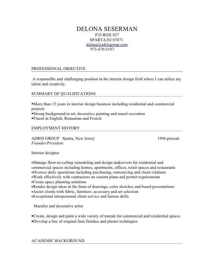 interior design resume objective