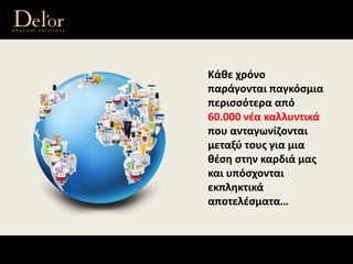 Κάθε χρόνο 
παράγονται παγκόσμια 
περισσότερα από 
60.000 νέα καλλυντικά 
που ανταγωνίζονται 
μεταξύ τους για μια 
θέση στην καρδιά μας 
και υπόσχονται  
εκπληκτικά 
αποτελέσματα…
 