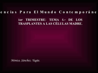 Ciencias Para El Mundo Contemporáneo 1er TRIMESTRE: TEMA 5.- DE LOS TRASPLANTES A LAS CÉLULAS MADRE.   Mónica. Sánchez. Yagüe. 
