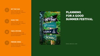 SET THE PLAN
Make a type specimen book
unknown printer took a galley of
type and scrambled it.
TAKE A PICTURE
Make a type specimen book
unknown printer took a galley of
type and scrambled it.
MUSIC TIME
Make a type specimen book
unknown printer took a galley of
type and scrambled it.
PREPARE DRINK
Make a type specimen book
unknown printer took a galley of
type and scrambled it.
PLANNING
FOR A GOOD
SUMMER FESTIVAL
w w w . d e l o v a . c o m
 