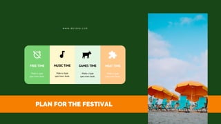 PLAN FOR THE FESTIVAL
w w w . d e l o v a . c o m
FREE TIME
Make a type
specimen book.
MUSIC TIME
Make a type
specimen book.
GAMES TIME
Make a type
specimen book.
MEAT TIME
Make a type
specimen book.
 