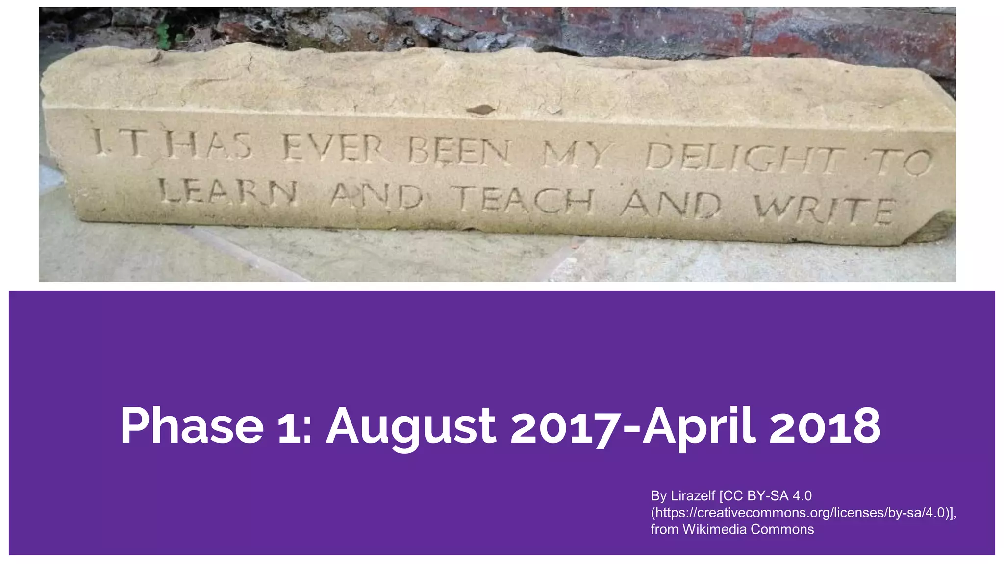 Phase 1: August 2017-April 2018
By Lirazelf [CC BY-SA 4.0
(https://creativecommons.org/licenses/by-sa/4.0)],
from Wikimedia Commons
 