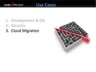 1. Development & QA
2. Security
3. Cloud Migration
Use Cases
 