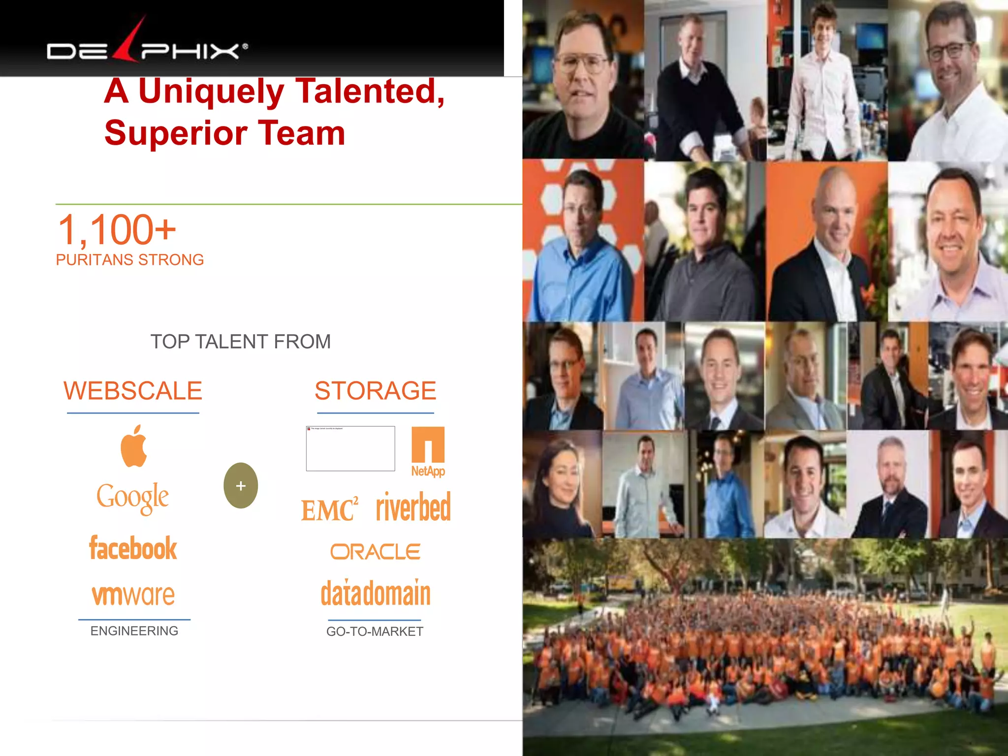 A Uniquely Talented,
Superior Team
1,100+PURITANS STRONG
TOP TALENT FROM
ENGINEERING GO-TO-MARKET
WEBSCALE STORAGE
+
 