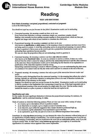 International Training                                       Cambridge Delta Modules
          International House Buenos Aires                                        Module One


                                             Reading




A   M E M B E R   O F   T H E   I N T E R N AT I O N A L   H O U S E    W O R L D   O R G A N I S A T I O N
 