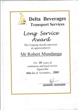 Delta beverages certificate of service