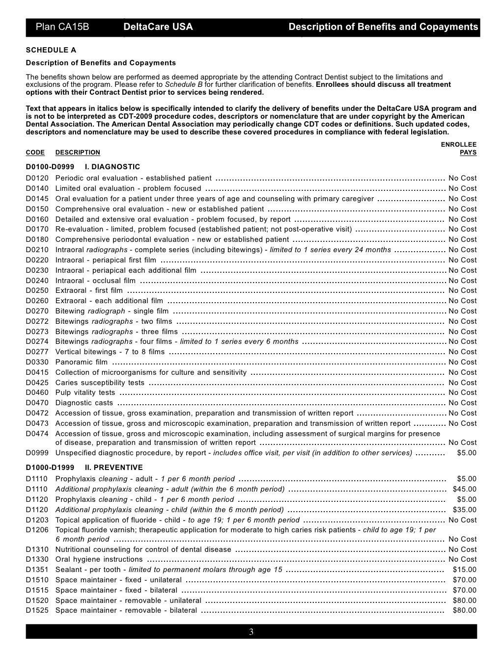 DeltaDental Fee Schedule CA