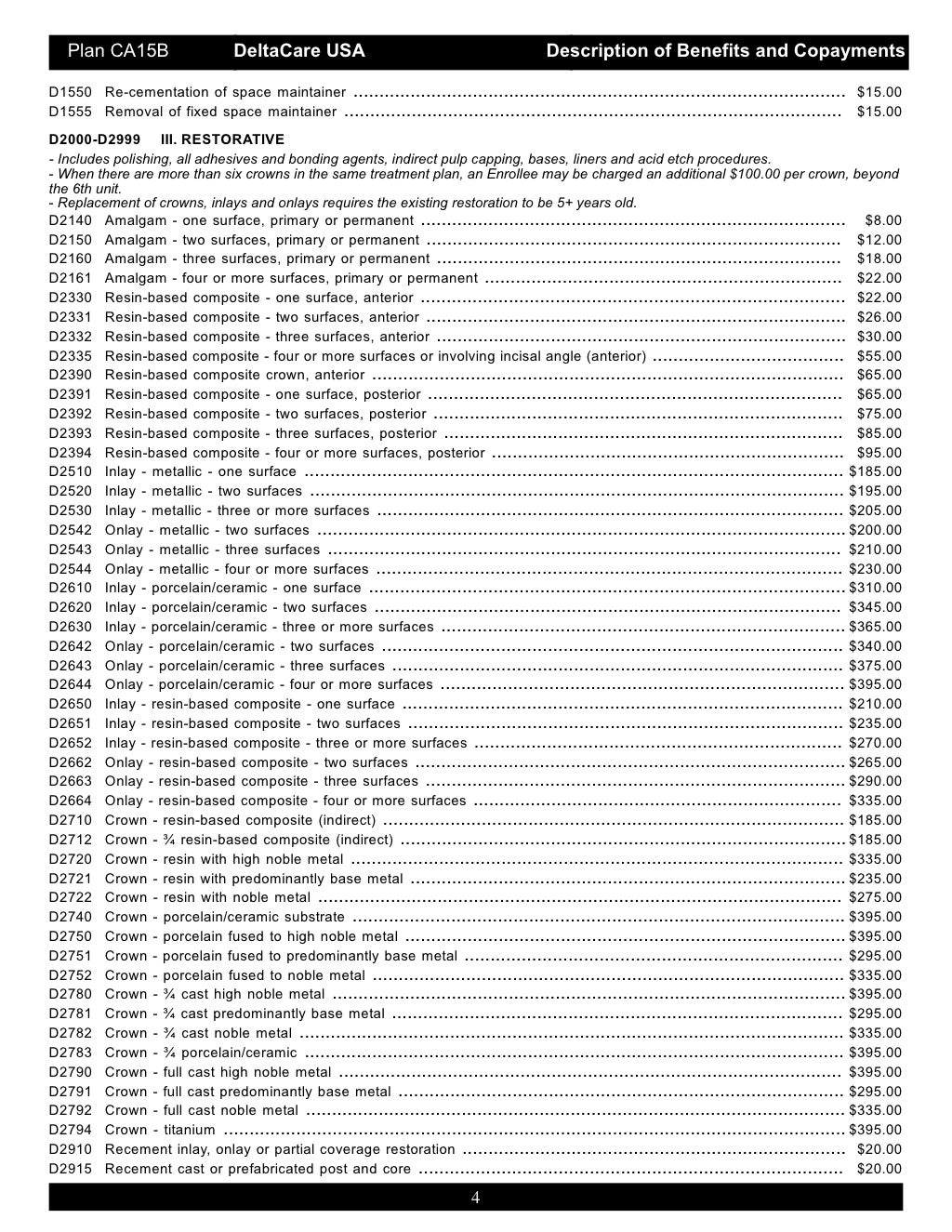 DeltaDental Fee Schedule CA
