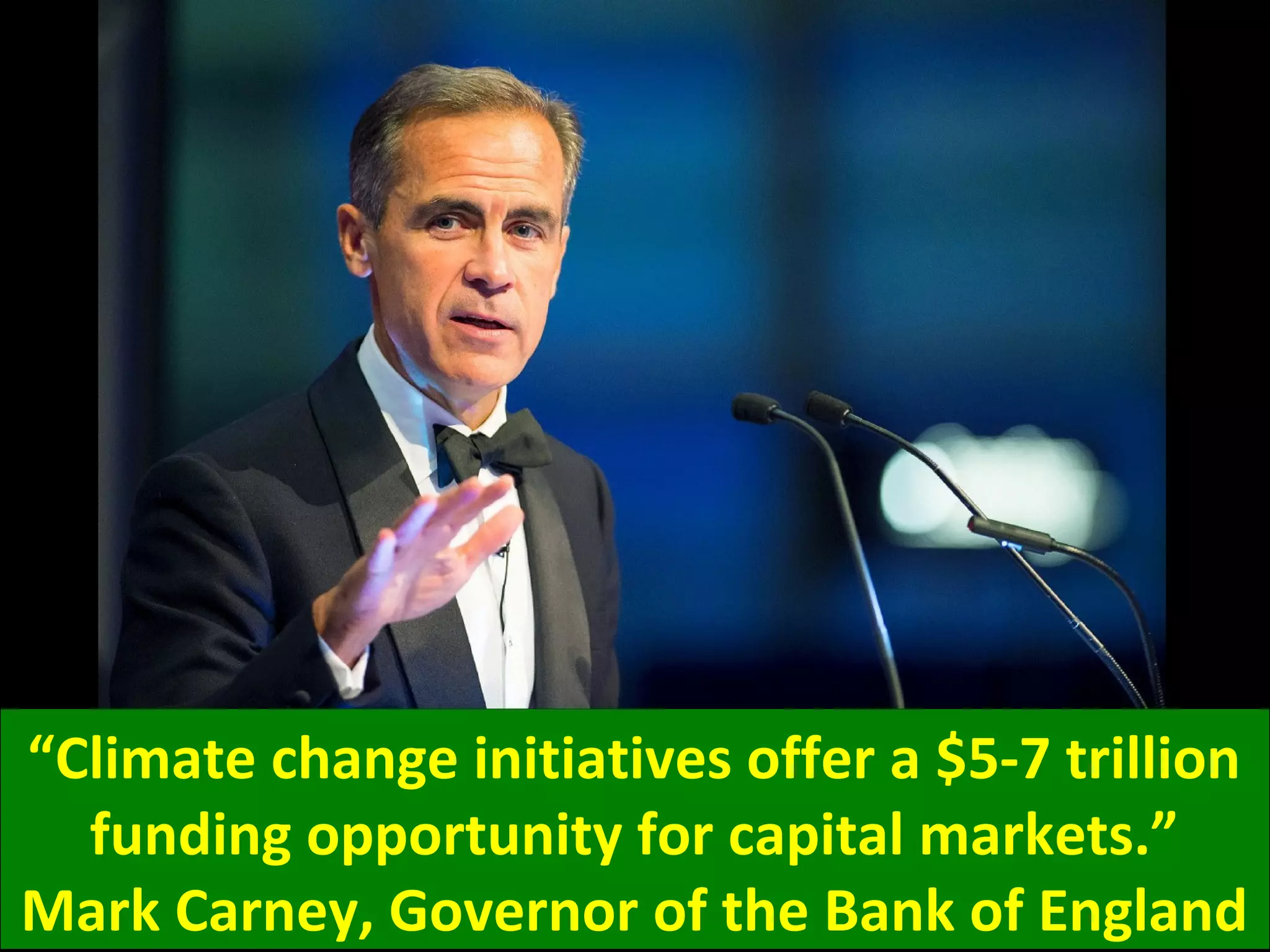 “Climate change initiatives offer a $5-7 trillion
funding opportunity for capital markets.”
Mark Carney, Governor of the Bank of England
 