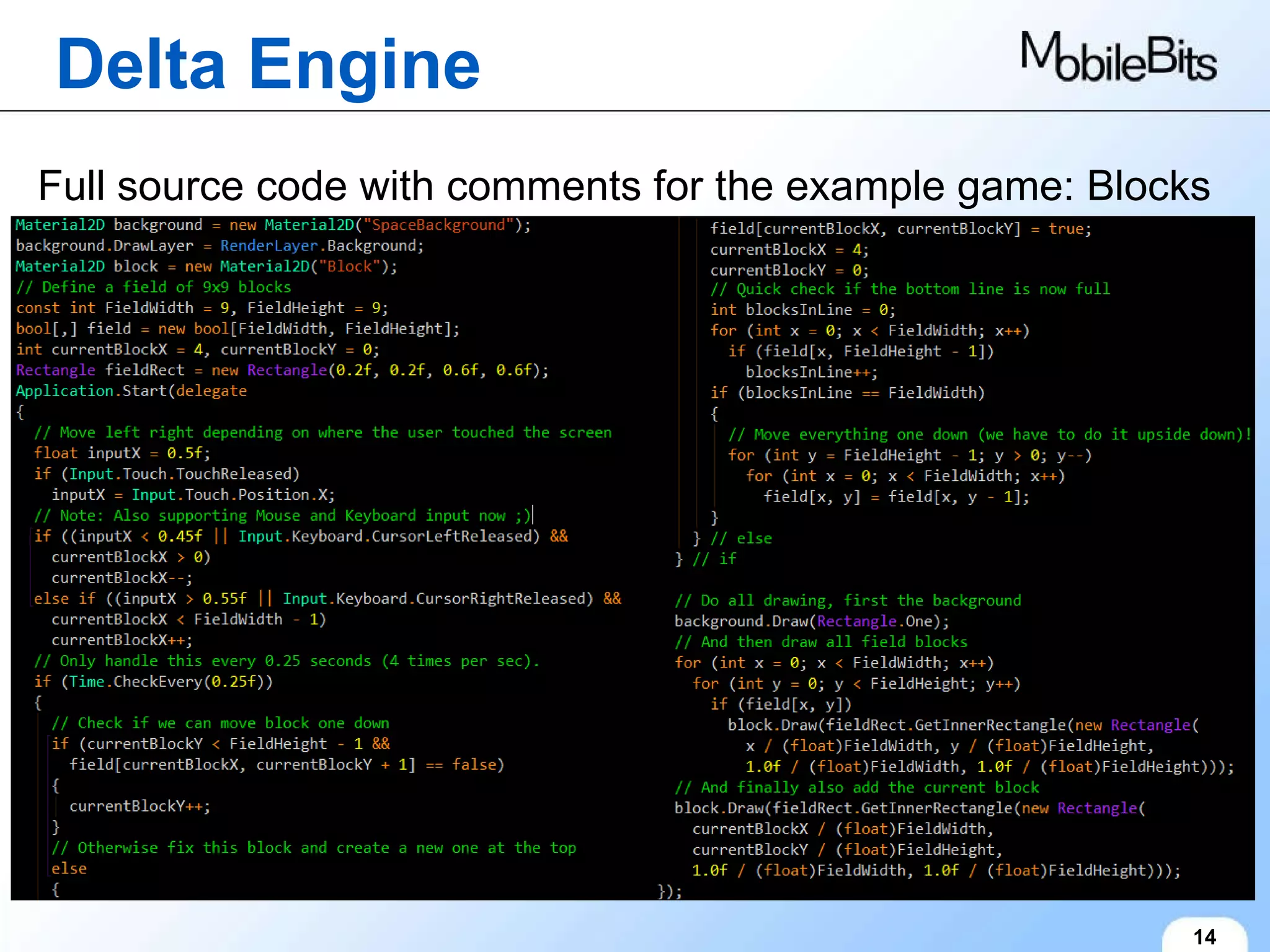 Delta Engine 14 Full source code with comments for the example game: Blocks  