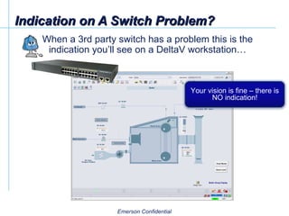 Indication on A Switch Problem? When a 3rd party switch has a problem this is the indication you’ll see on a DeltaV workstation… Your vision is fine – there is NO indication! 