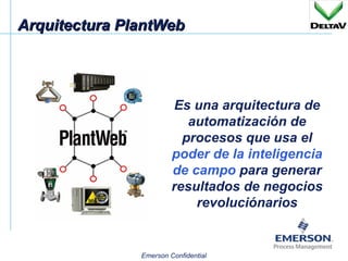 Arquitectura PlantWeb Es una arquitectura de automatización de procesos que usa el  poder de la inteligencia de campo  para generar resultados de negocios revoluciónarios 