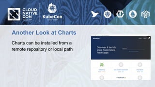 Another Look at Charts
Charts can be installed from a
remote repository or local path
 
